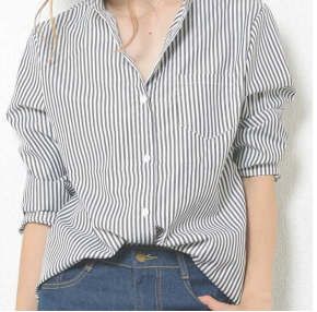 倉科カナ風ストライプシャツ-画像